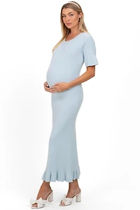 Pinkblush Maternity Sky Ribbed Knit Bow Back Ruffle Accent Dress