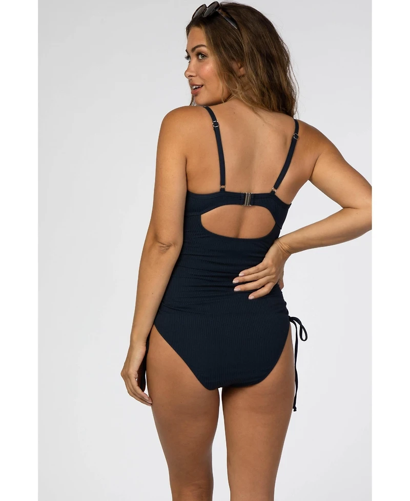 Pinkblush Maternity Navy Ribbed Side Tie One-Piece Swimsuit