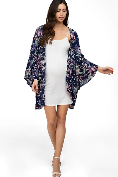 Pinkblush Maternity Navy Blue Floral Bell Sleeve Cover Up