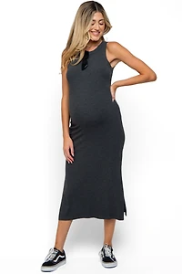 Pinkblush Maternity Taupe Ribbed Side Slit Tank Dress