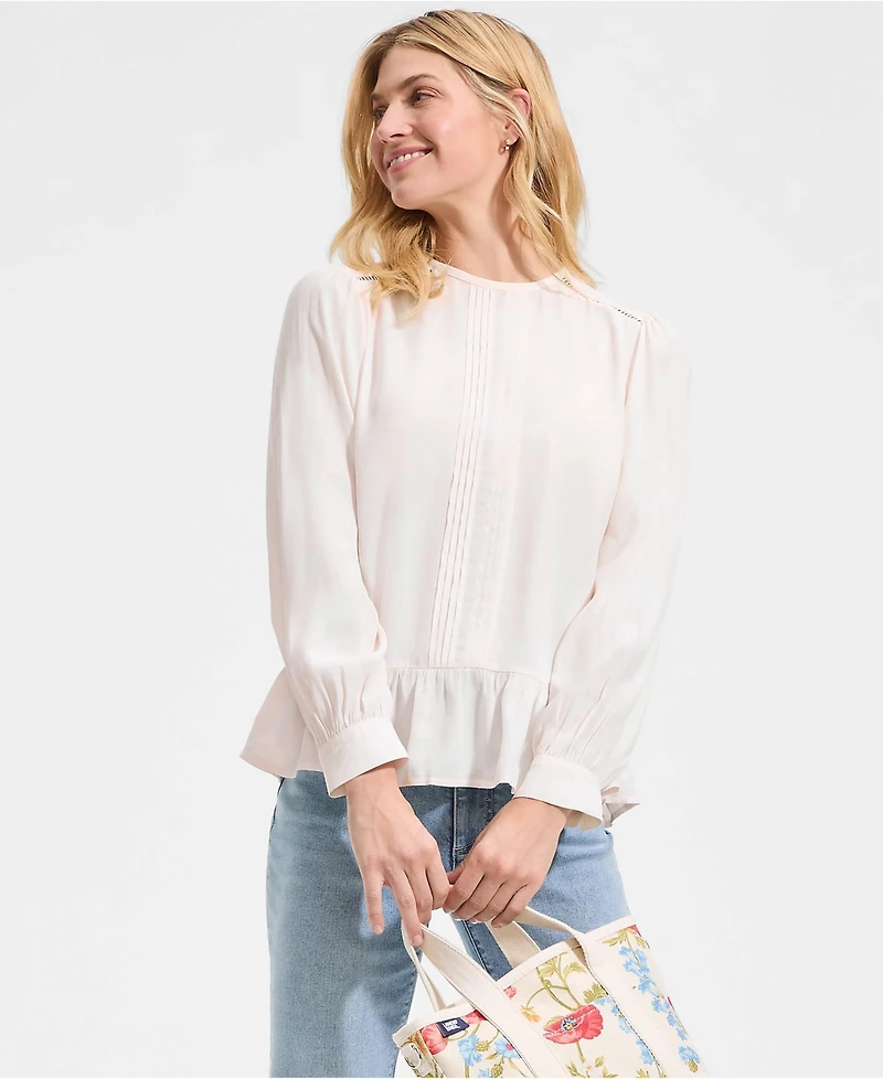 Lands' End Women's Crepe Pintuck Peplum Top