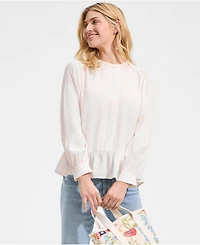 Lands' End Women's Crepe Pintuck Peplum Top