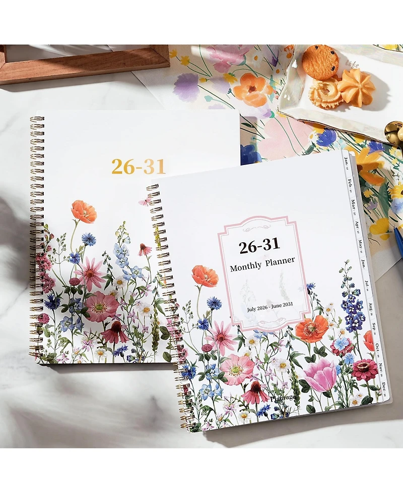 Gnuadz 2026-2031 5-Year Monthly Planner - Twin-Wire Bound, With Dividers, Pocket Design, Floral Pattern