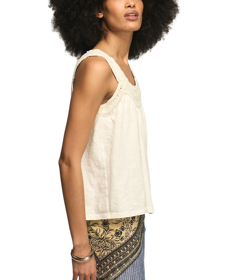 Lucky Brand Women's Crochet Trim Scoop Neck Swing Tank Top