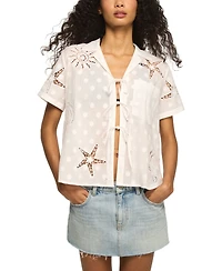 Lucky Brand Women's Novelty Tie-Front Short-Sleeve Shirt