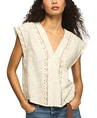 Lucky Brand Women's Lace Trimmed V-Neck Top