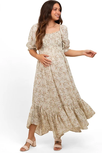 Pinkblush Maternity Light Olive Smocked Handkerchief Hem Dress