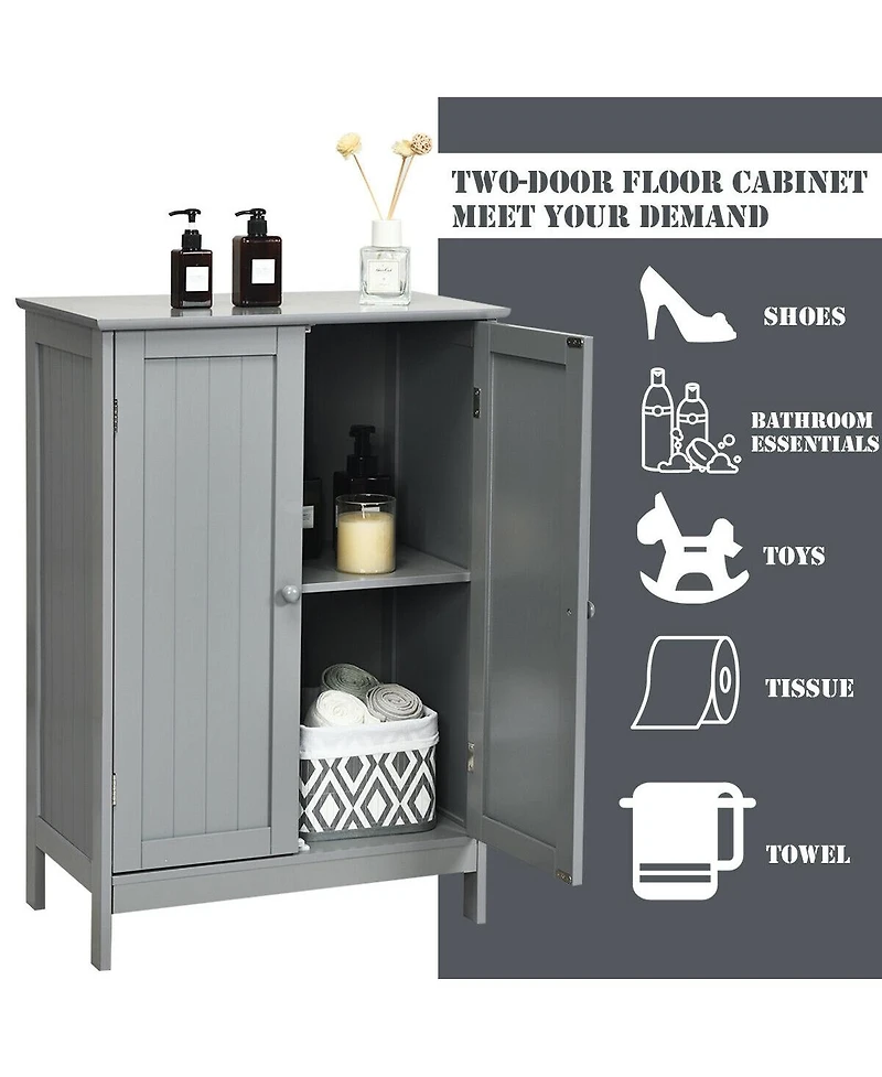 sumyeg Bathroom Floor Storage Cabinet with Double Doors Cupboard Organizer