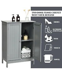 sumyeg Bathroom Floor Storage Cabinet with Double Doors Cupboard Organizer