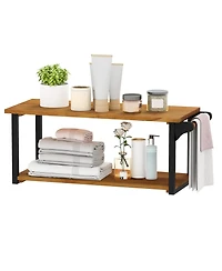 sumyeg Teak Wood Wall Mounted Floating Shelves with Integrated Towel Bar