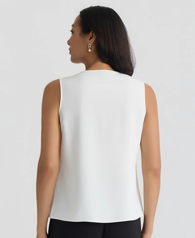 Kasper Women's Ruffle Front Sleeveless Jewel Neck Blouse
