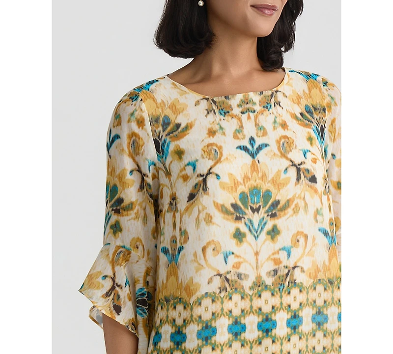 Kasper Women's Printed Ruffled-Sleeve Blouse