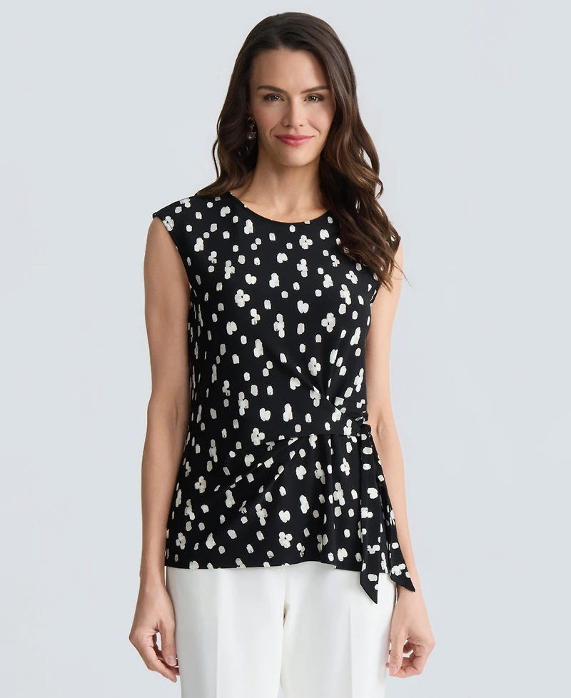 Kasper Women's Sleeveless Polka Dot Side-Tie Stretch Top