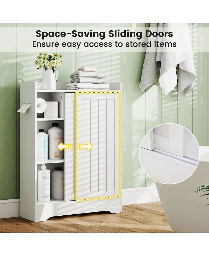 sumyeg Slim Bathroom Floor Storage Cabinet with Integrated bath fixture Paper Holders