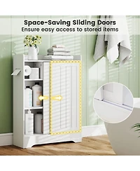 sumyeg Slim Bathroom Floor Storage Cabinet with Integrated bath fixture Paper Holders