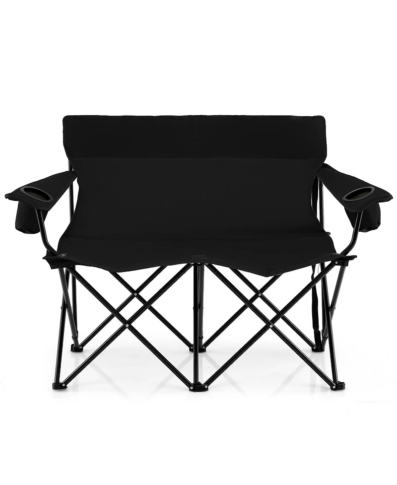 Sugift Double Camping Chair 2-Person Outdoor Folding Loveseat with Cup Holders