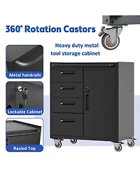 Viyet 35"H Mobile Steel Tool Cabinet - 4-Drawer and Lockable Storage Organizer
