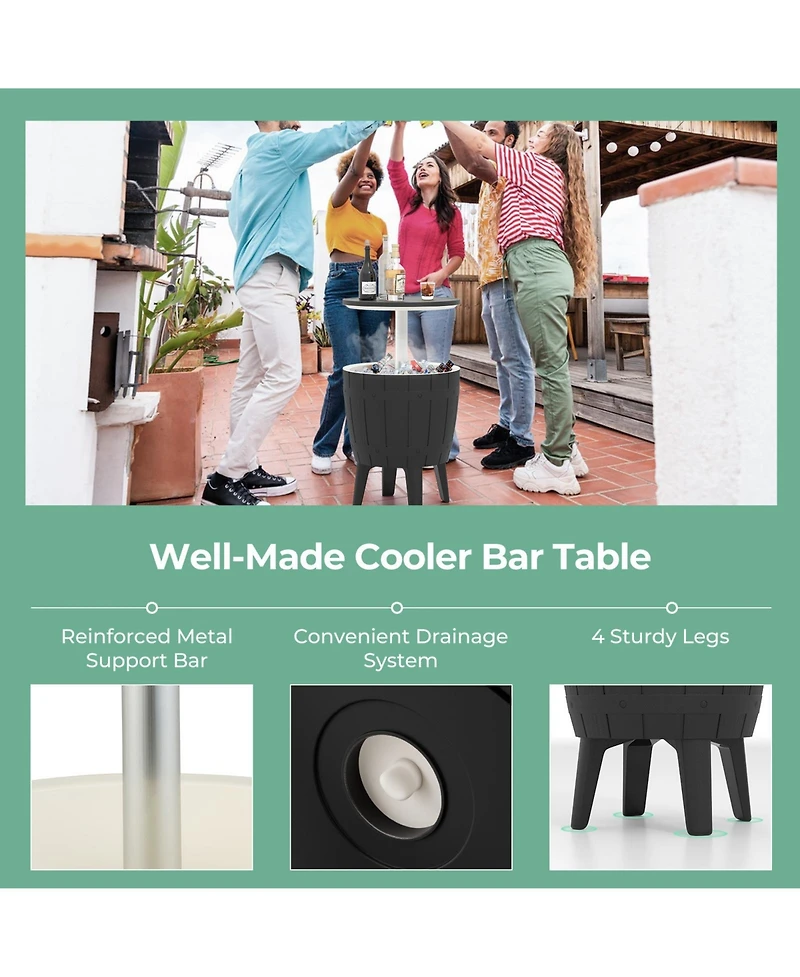 Sugift 10 Gallon Cooler Bar Table Outdoor Coffee Table Ice Bucket with Telescopic Tabletop for Beer and Wine