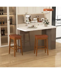Sugift 29 Inch Set of 2 Upholstered Pu Leather Bar Stools with Saddle Seat