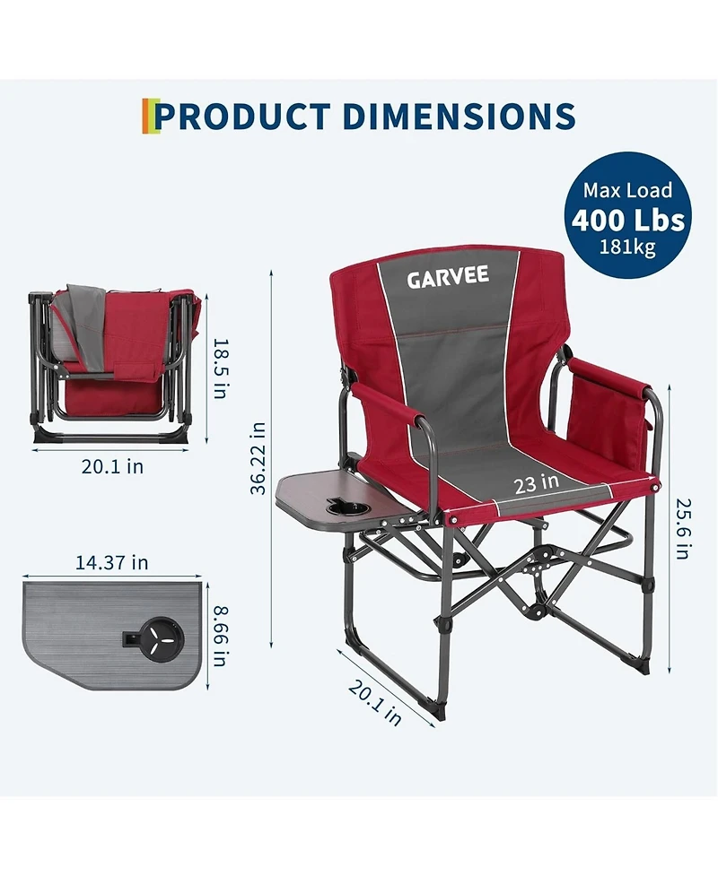 Xo 2 Pack Oversized Heavy Duty Camping Directors Chair, Portable Folding Lawn Chair for Beach, Fishing, Picnic