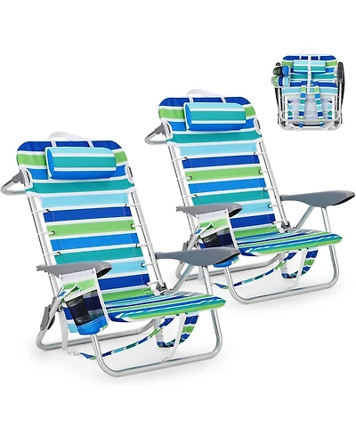 Xo 2 Pack Lightweight Portable Backpack Beach Chair for Adults with 5 Positions, Backpack Straps, Phone Pocket