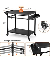 Xo Outdoor Grill Cart with Wheels, 2-Shelf Bbq Prep Table, Pizza Oven Stand, Heavy Duty Metal for Patio Camping