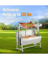Xo 37" Stainless Steel Rotisserie Grill, Windscreen, 132 lb Capacity, Motor and Hand Crank Bbq Roaster