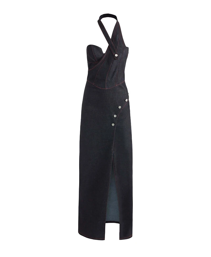 Jendue Women's Davidson Denim Maxi Dress - One Shoulder Design