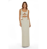 Jendue Women's Noe Linen Dress - Cut-Out Maxi with Button Detail