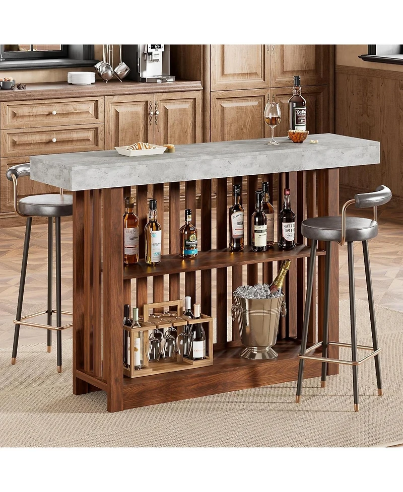 gaomon 63" Bar Table for 4-6 People, Counter Height Pub Table with 2-Tier Storage Shelves for Dining Room & Kitchen