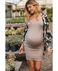 Pinkblush Maternity Mocha Ribbed Ruched Sleeveless Dress