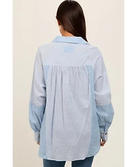 Pinkblush Maternity Light Blue Striped Colorblock Button Up Top