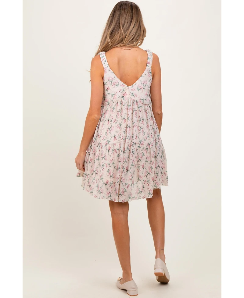 Pinkblush Maternity Pink Floral Plisse Texture Mini Dress