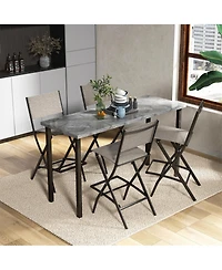 Gymax Folding Bar Stools Set of 6 Patio Sling Chairs with Backrest Humanized Footrest