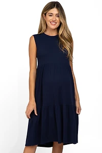 Pinkblush Maternity Navy Ribbed Sleeveless Midi Dress