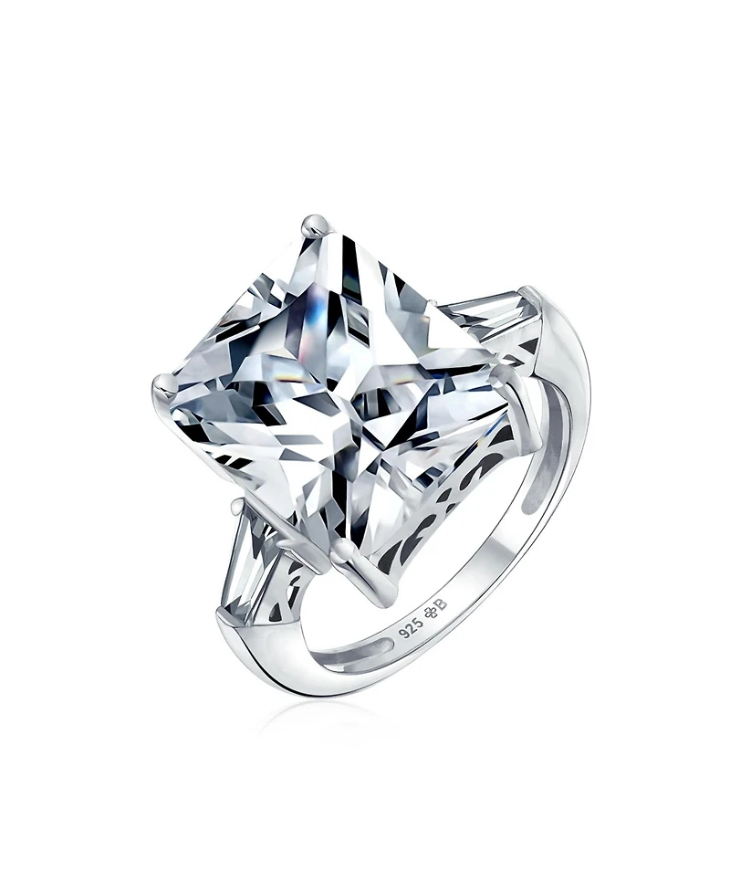 Bling Jewelry Art Deco Style Sterling Silver Large 10CT Rectangle Cz Cubic Zirconia Statement Promise Ring Baguette Side Stones