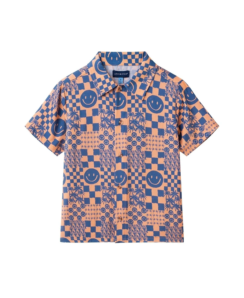 Andy & Evan Boys' Allover Smiley Print Buttondown and Shorts Set