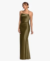 Betsy & Adam Women's Cowl Neck Beaded Straps Column Gown