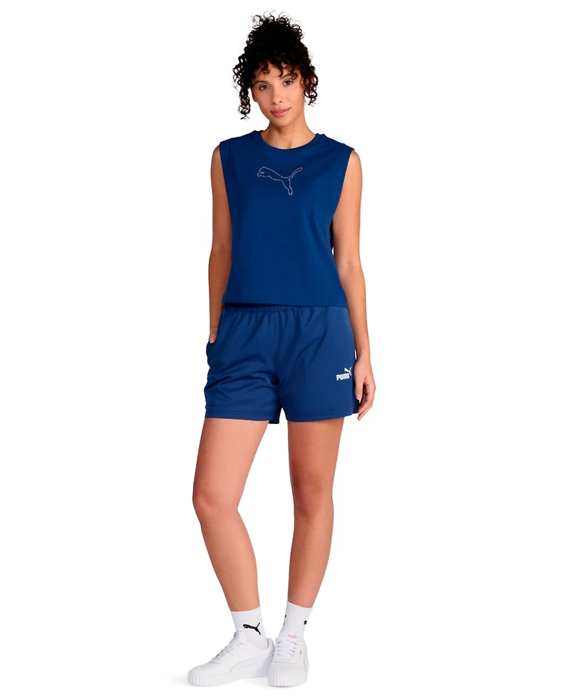 Puma Women's Rhinestone Cat Logo Relaxed Crewneck Tank Top