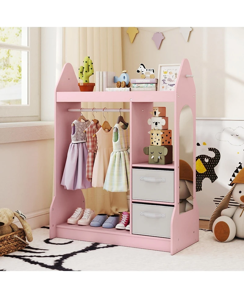Slickblue Kids Dress Up Wardrobe Armoire with Hanger Storage