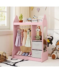 Slickblue Kids Dress Up Wardrobe Armoire with Hanger Storage