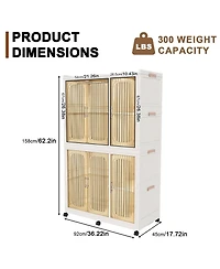 Clihome Portable Wardrobe Closet Organizer,Clothes Dresser,6 Cubes&Magnetic Doors,with Hanging Rods,Hangers