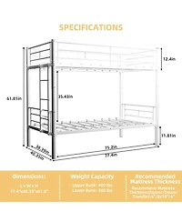 Rainsken Metal Bunk Bed Twin Over Twin, Structure Bedframe, with Ladder and Full-Length Guardrail, Noise Free, No Spring Box Required