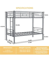 Rainsken Metal Bunk Bed Twin Over Twin, Structure Bedframe, with Ladder and Full-Length Guardrail, Noise Free, No Spring Box Required