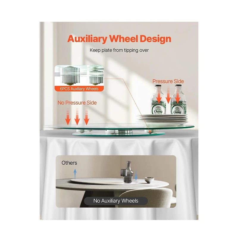 Sugift 24 in Glass Lazy Susan Turntable Tempered Tabletop Rotating Tray