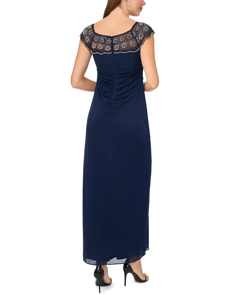 Msk Women's Crewneck Evening Mesh Gown