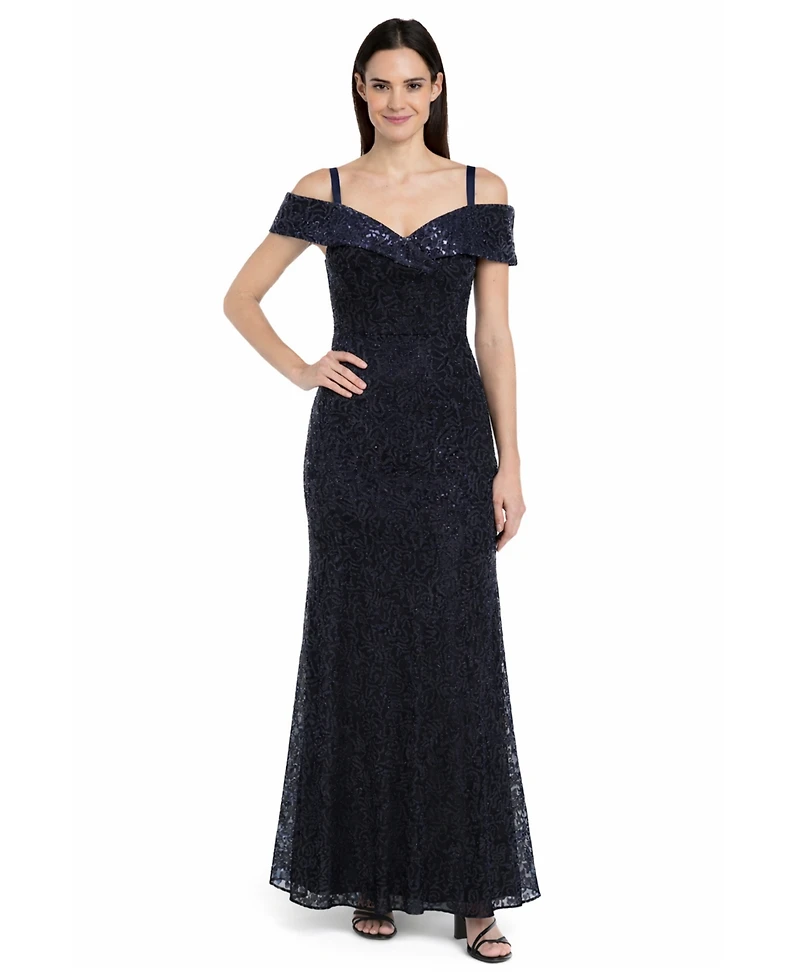 R & M Richards Petite Sequined Lace Gown