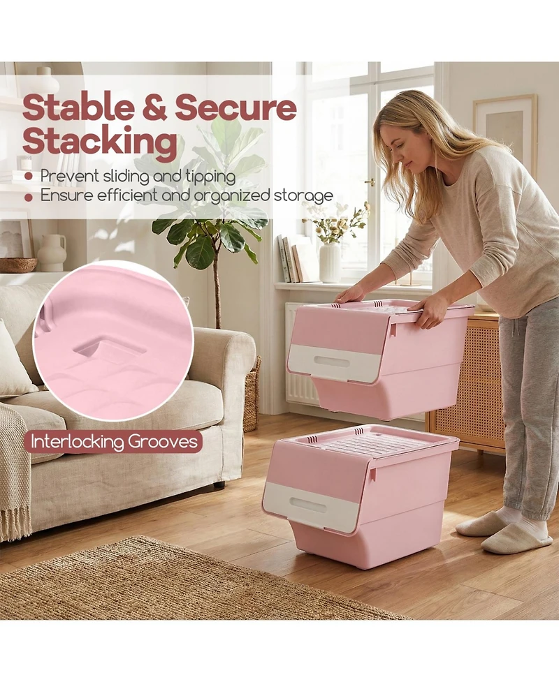 Sugift 3-Piece Stackable Plastic Storage Bins with Stay-Open Lids and Wheels
