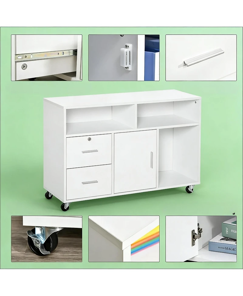 Clihome Printer Stand Unit with Locking Storage Cabinet, Rolling Office Storage Organizer