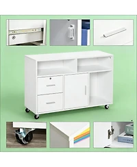 Clihome Printer Stand Unit with Locking Storage Cabinet, Rolling Office Storage Organizer